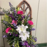 Sample floral arrangement added to window