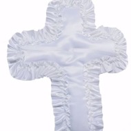 White Cross Pillow W/Ruffled Edge