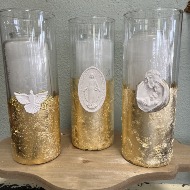 Holy Candle in Gold Glass Vase