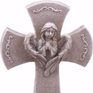 Polyresin Cross w/angel - 7 3/4"