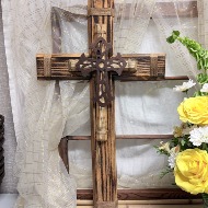 Wooden Cross with Metal Accent