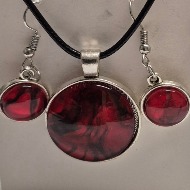 Hand Painted Red Circle Pendant Set