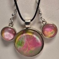 Hand Painted Pink Circle Pendant Set