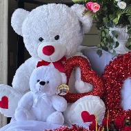 26" White Bear with Red Ribbon