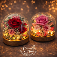 Preserved Rose Globe with LED light wooden base