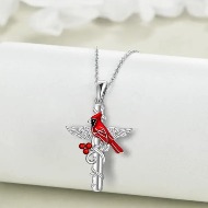 Cardinal Cross with Wings Necklace