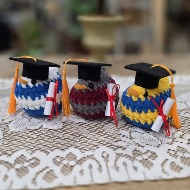 Graduation chickens crocheted