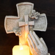 Praying Hands Cross with Battery Operated Candle