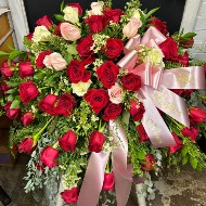 Red, White and Pink Casket Spray