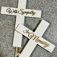 Sympathy Wood Pick (White Cross)
