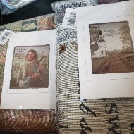 Tapestry throw, includes bow and basket