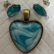 Heart Shaped Hand Painted Necklace and Earring Set