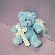 Baby Angel bear with wings holding keepsake cross