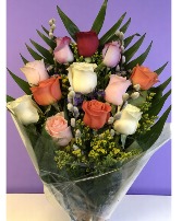 1 Dozen Colorful Mixed Roses Wrapped