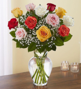 Multicolor Roses Vase Arrangement