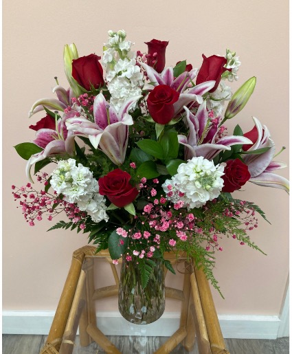 1 Dozen Rose Premium with Lilies and Stock  Valentines Day 