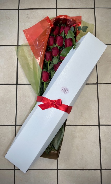 One Dozen Red Roses Boxed Arrangement