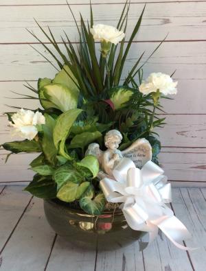 10" Ceramic Dish Garden  W Bow, Angel & Flowers