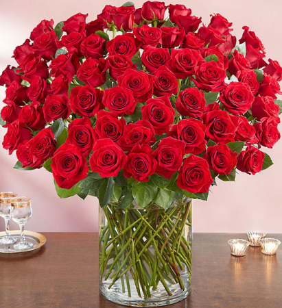 100 RED LONG STEM ROSES 