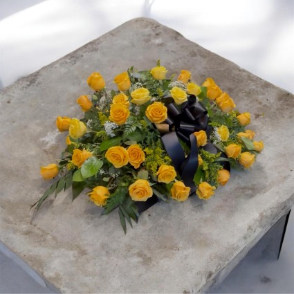 100 Rose Golden Tribute Casket Cover Sympathy Flowers