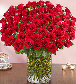 100 Red Roses Vase Arrangement
