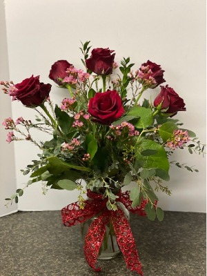 1/2 dozen roses vased with greens & filler Custom