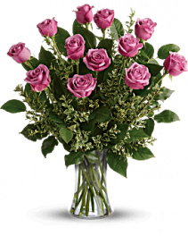 12 Long Stem Lavender/Purple Roses Arranged   Fresh Flowers