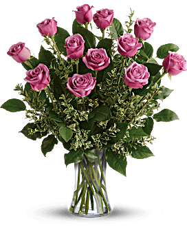 12 Long Stem Lavender/Purple Roses Arranged   Fresh Flowers