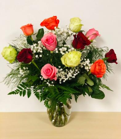 12 Mixed Color Rose Arrangement  Rose Arrangement