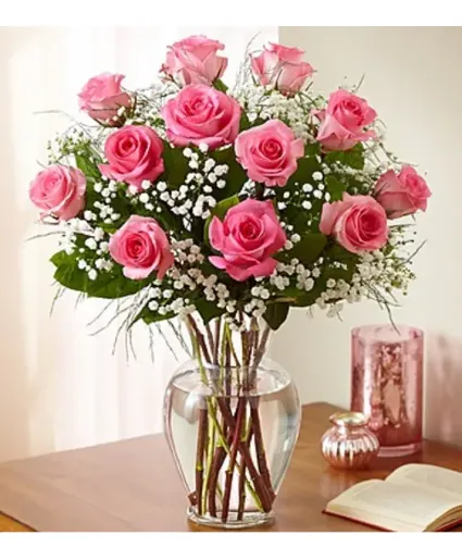 12 Pink Rose Vase - 00142 