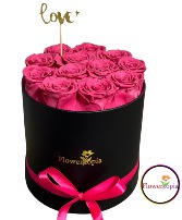 12 Preserved Hot Pink Roses in a Round Box Preserved Rose Box 
