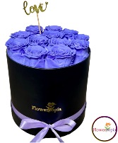 12 PRESERVED LAVENDER ROSES IN A ROUND BOX Preserved Rose Box 