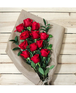 12 red roses wrapped Floral Design