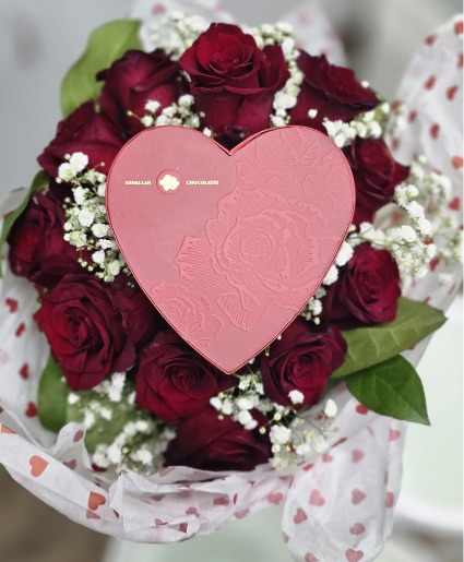 12 Roses and Chocolates Wrapped Roses
