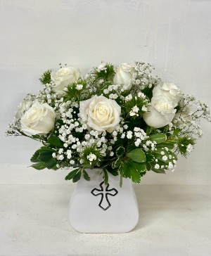 12-white roses Cross vase