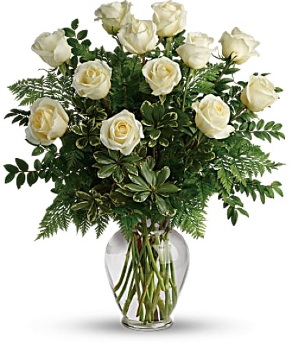 12 WHITE ROSES roses