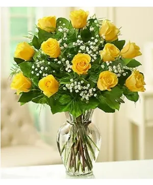 12 Yellow Rose Vase - 00143 