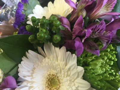 126 Purple,whites and lime greens - not arranged in a vase