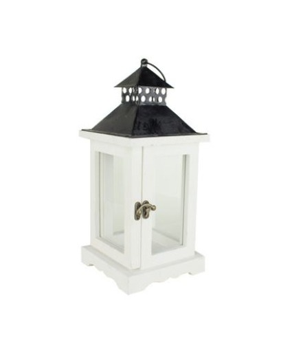 13" White Wood Lantern w/ Candle 