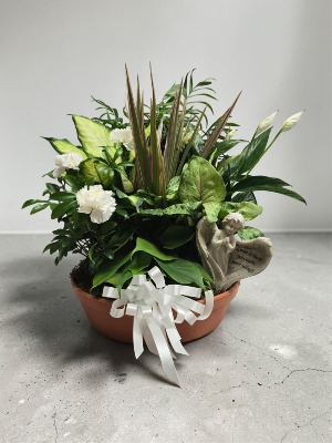 14" Terra Cotta Saucer with Flowers and Angel 