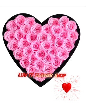 24 Pink Roses Black Heart Box With Premium Red Roses