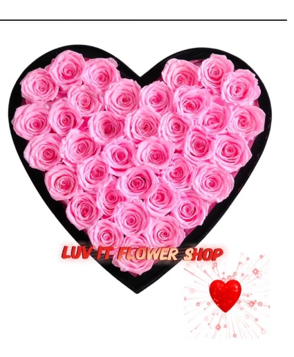 24 Pink Roses Black Heart Box With Premium Red Roses