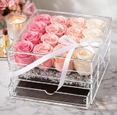 16 Preserved Roses in Acrylic box with drawer  