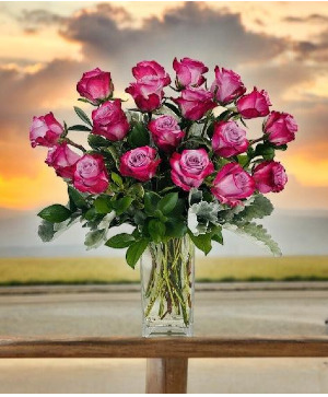 Ecuadorian Purple Roses in a Vase Rose Arrangement