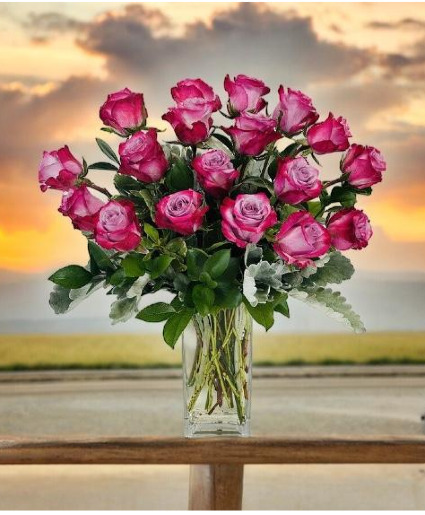 Ecuadorian Purple Roses in a Vase Rose Arrangement
