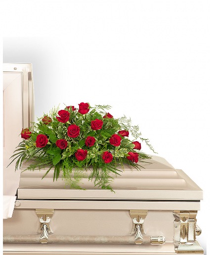 18 Red Roses Casket Spray Funeral Arrangement