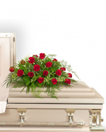 18 Red Roses Casket Spray Sympathy Arrangement