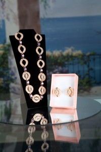 18k Rose gold GP Net eyes shape CZ Purple swarovsk 18k Rose gold GP Net eyes shape CZ Purple swarovski crystal jewelry set