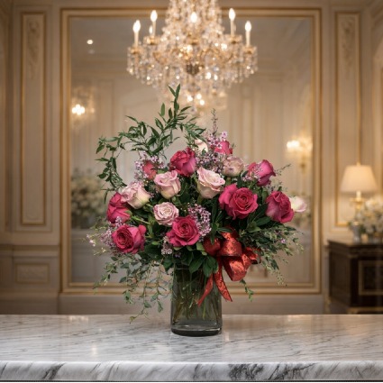 2 Dozen Assorted Roses Vased Arrangement 