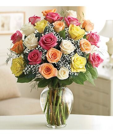 2 Dozen Mixed Colored Roses vase in Spokane, WA | FOUR SEASONS PLANT & FLOWER SHOP